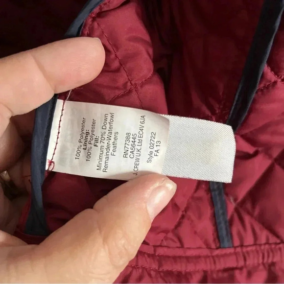 J.Crew Red Quilted Goose Down Puffer Jacket S Corduroy Collar Gold Buttons - Picture 9 of 15